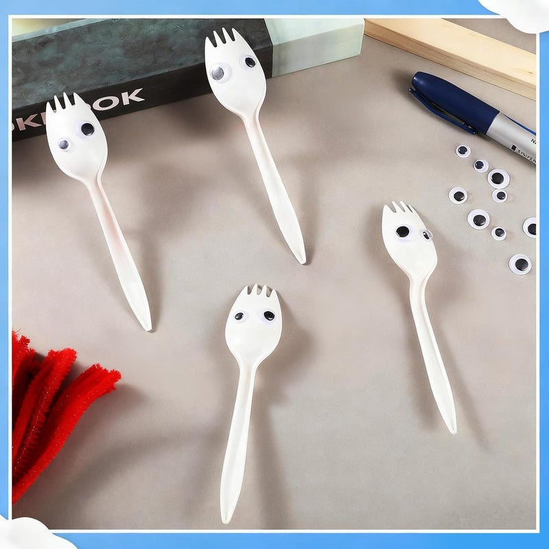 Relaxgiant 50 Set Fork Craft Kit DIY Disposable Creativity Sporks Red Pipe Cleaners Self Adhesive Wiggle Googly Eyes Make Your Own Craft Kit - Image 4